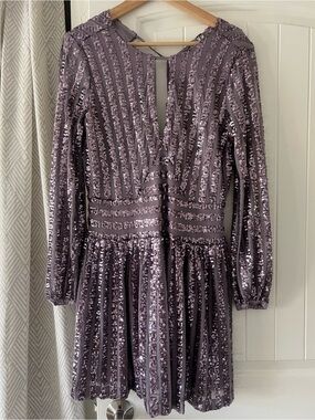 Anthropologie Lavender Sequin Long-Sleeve V-Neck Dress